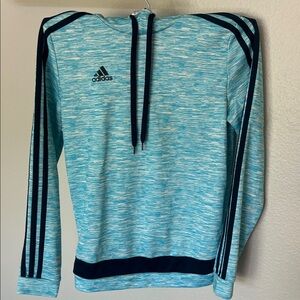 Adidas Light Blue Long-Sleeve with Hood and Navy Stripes
